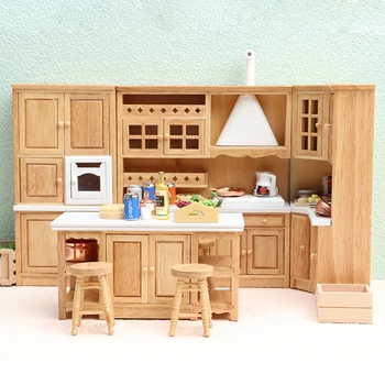 1 комплект 1: 12 Кукольный домик Миниатюрная Кухонная мебель Шкаф для раковины Шкаф для плиты Кухонный стол Табурет Модель Игрушки для декора