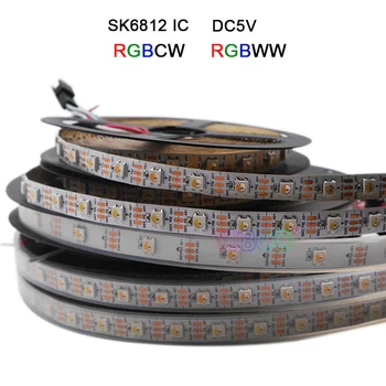 1 м/4 м/5 м DC5V 30/60/144 светодиода/пикселей/m SK6812 (аналог ws2812b) RGBW 4 в 1 IP30/IP67; индивидуальная адресуемая светодиодная лента
