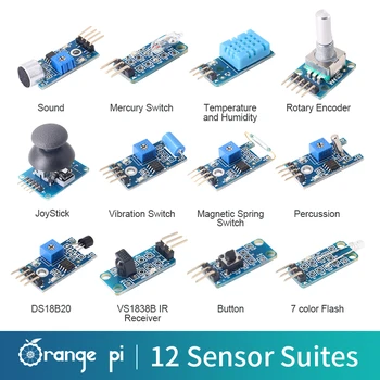 12 шт./лот, оранжевый звуковой модуль Pi SET Button DS18B20 (комплект из 12 видов модулей)