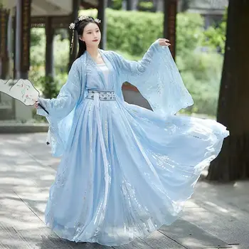 2022 Новое женское платье Hanfu с китайской традиционной вышивкой для сценических танцев, Женский костюм Феи для косплея Hanfu Blue для женщин