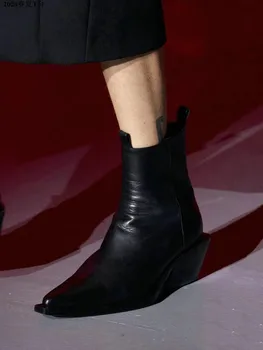 2023 Европейско-американская мода, подиумные пинетки на блочном каблуке, большие размеры, свободные огненные ботинки на Хэллоуин и ботильоны унисекс в западном стиле