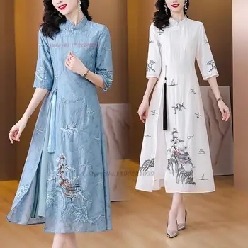 2023 китайское традиционное платье ципао с национальной цветочной вышивкой, вечернее платье чонсам, восточное элегантное платье для свадебной вечеринки