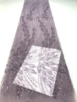 2023 Модная Элегантная французская Кружевная ткань с вышивкой бисером в Африканском Нигерийском стиле С блестками, Ткань для пошива Свадебного платья