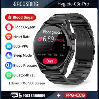 2023 Новые Смарт-часы с уровнем глюкозы в крови, Мужские часы с Bluetooth-вызовом, Термометр, Мониторинг сердечного ритма, сна, Спортивные Умные часы для мужчин
