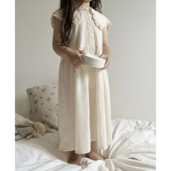 2023 Японское Хлопковое Льняное Платье Для девочек, Летний Кукольный Воротник, Удобная Белая Винтажная Детская одежда