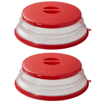2X Складная крышка от брызг для микроволновой печи, пищевая крышка для микроволновых лотков с крышками (красная)