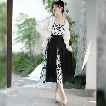 3 шт./1 комплект, современное винтажное китайское платье с принтом Ханфу, повседневное китайское платье в китайском стиле, женское современное элегантное платье