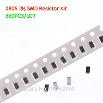 660 шт./лот 0805 SMD Комплект резисторов Набор образцов Ассорти 1 Ом-1 М Ом 1% 33 значения x 20 штук = 660 штук