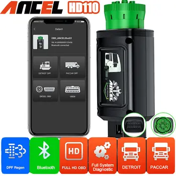 ANCEL HD110 Bluetooth Дизельный сканер для тяжелых грузовиков All System DPF Regen для Detroit Paccar Диагностический Инструмент Сканирования 9/12 Pin