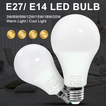 E27 Светодиодная лампа 220 В, Прожектор для помещений E14 Bombilla Light 2835, люстра, Энергосберегающая лампа для украшения домашнего освещения