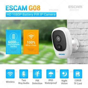 ESCAM G08 1080P Full HD Наружная Аккумуляторная батарея для помещений PIR Сигнализация WiFi Камера