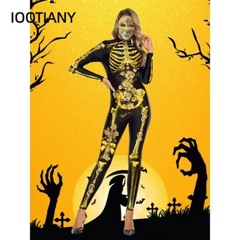 IOOTIANY Косплей Скелет Роза Боди с 3D принтом Для взрослых Косплей Костюм с длинным рукавом Эластичный Карнавальный комбинезон для Вечеринки на Хэллоуин
