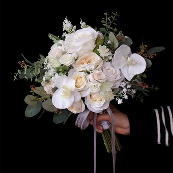 JaneVini имитация розы цвета шампанского Свадебный букет для невесты Цветы искусственная бабочка орхидея Свадебный букет de Mariage Mariée