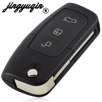 jingyuqin 10 шт./лот, чехол-брелок с дистанционным управлением для Ford Fiesta C Max Ka Focus, 3 кнопки, Откидной Автомобильный пустой чехол для ключей, чехол