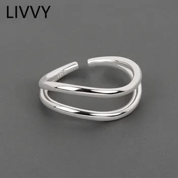LIVVY Серебристого цвета, минималистичные двухслойные кольца для женщин, Открывающееся кольцо ручной работы, Модные ювелирные изделия для женщин, подарки