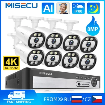 MISECU HD 4K POE Система Камер Видеонаблюдения с Дистанционным Управлением Цветной Монитор Ночного Видения Видеокамеры 8mp IP-камера CCTV NVR Комплект