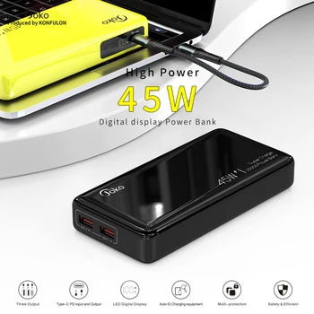 Power Bank 20000 мАч 45 Вт Быстрая зарядка Вспомогательного внешнего запасного аккумулятора Большой емкости Портативный Powerbank для iPhone 12 13 Xiaomi