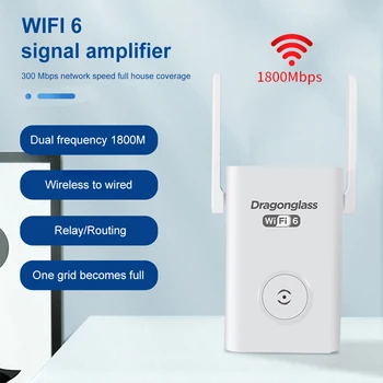 WiFi 6 Ретранслятор 1800 Мбит/с Двухдиапазонный 2,4/5 ГГц Гигабитный Беспроводной Удлинитель Усилитель расширения Сигнала Long Range Ethernet Amplifer