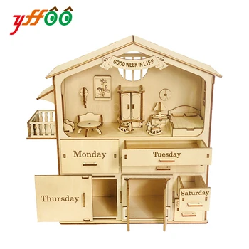 yffoo DIY Diorama Tiny House сюрприз с понедельника по воскресенье Roombox пазл 3D деревянные игрушечные модели миниатюрные домики комплект для детей