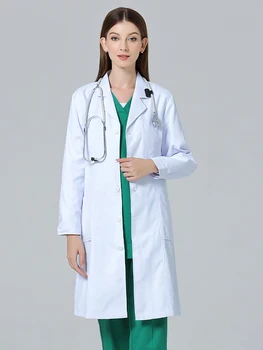 Белое пальто летнее женское с длинным рукавом, тонкое лабораторное платье медсестры с коротким рукавом, косметолог, аптечный врач, высококачественная рабочая одежда