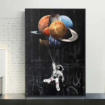 Вдохновленный астронавтом Граффити на холсте Картины на стену Художественные Плакаты и принты Мультяшное Уличное искусство На холсте картины Куадрос