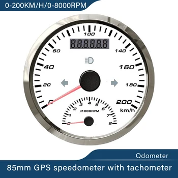Водонепроницаемый 85 мм GPS Спидометр 0-125 миль в час 0-200 миль в час с Тахометром Одометр с GPS Антенной Пробег Янтарная Подсветка для Автомобиля