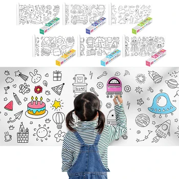 Детская Бумага для раскрашивания Граффити, Рулон для рисования, Липкая Цветная бумага для наполнения, Подарочные игрушки для раннего обучения, Рождественский набор