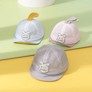 Детская шапочка с вышивкой кролика, Летние дышащие детские остроконечные шляпы от солнца, бейсболки для мальчиков и девочек, Солнцезащитная кепка для детей 3-12 месяцев
