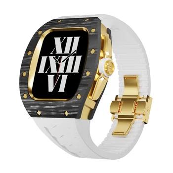 Для Apple Watch Чехол из углеродного волокна для Apple Watch 44/45 мм серии iwatch SE/4/5/6/7/8， Модный браслет из фторкаучука