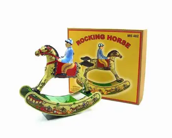 [Забавная] Коллекция для взрослых, Ретро Заводная игрушка, Металлическая жестяная лошадка-качалка, верховая езда, конь, рыцарь, Заводная игрушка, фигурка, модель, винтажная игрушка