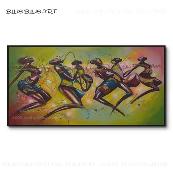 Картина маслом с ручной росписью в африканском стиле, женщина из африканского племени, танцующая и играющая на музыкальном инструменте, Африканская фигура, картина маслом