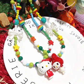 Керамическое ожерелье Kawaii Sanrio Hello Kitty Модная цепочка на шею с мультяшным воротником-цепочкой 40 см, подарок-сюрприз для детей На День рождения
