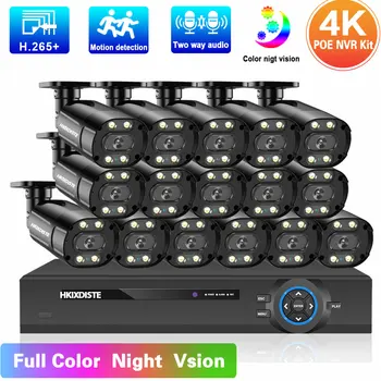Комплект Системы Видеонаблюдения POE 4K 16CH NVR Комплект Цветной IP-камеры Ночного Видения Комплект Системы Видеонаблюдения 2-Полосный Аудио XMEYE