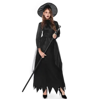 Костюм ведьмы на Хэллоуин для женщин, взрослых, черная фэнтезийная ведьма, Колдунья, одежда для косплея