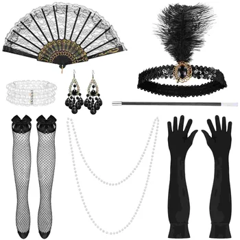 Костюм для выпускного вечера с длинным стволом, кружевной складной веер, Аксессуары для костюмов, женские перчатки, необычная вечеринка 1920-х годов
