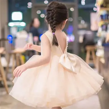 Модное элегантное платье принцессы для маленьких девочек, пачка с большим бантом, Праздничное платье, детская юбка с жемчужным пузырем, бальное платье, одежда для девочек на День рождения 