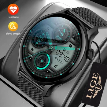 Мужские Умные часы LIGE 2023 для Android и iOS IP68, водонепроницаемые смарт-часы с полным сенсорным HD-экраном, Bluetooth-вызов, Фитнес-часы, черные