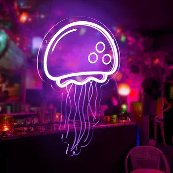 Неоновые вывески с медузами для декора стен, персонализированные для спальни, бара, праздничной вечеринки, 3D-арт с питанием от USB, креативный фиолетовый светодиод