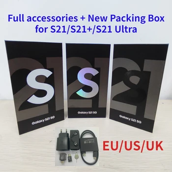 Новая упаковочная коробка или с полным комплектом аксессуаров Samsung Galaxy S21 5G/S21 + S21 Ultra 5G OEM США/ЕС/Великобритания Зарядное устройство Type-C Кабель Гарнитура