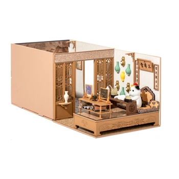 Новый Деревянный кукольный домик в миниатюре с комплектом мебели Книжный магазин Кукольные домики DIY Assembly Toy для детей Подарок на День рождения Casa