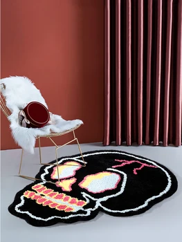 Оригинальный Дизайн, Неправильной Формы, черный коврик с черепом для гостиной, прикроватной тумбочки для спальни, Пушистый Ковер, Модный Розовый коврик для пола с мозгами