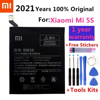 Оригинальный Сменный аккумулятор XiaoMi BM36 Для Xiaomi Mi 5S MI5S, 100% Новый Аутентичный Аккумулятор для телефона, 3200 мАч + Подарочные Инструменты + Наклейки