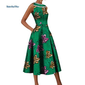 Платья с африканским принтом для женщин, платья без рукавов с круглым вырезом, праздничные платья, Традиционная африканская женская одежда, изготовленная заказчиком Wy9551