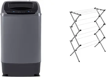 Портативная стиральная машина, компактная стиральная машина объемом 0,9 кубических фута, серая с сушилкой для белья на штативе, 30 фунтов (DRY-02118)