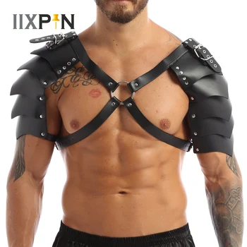 Сексуальные готические мужские доспехи с двойным плечевым ремнем из искусственной кожи, X-образный Регулируемый Праздничный Косплейный костюм Clubwea