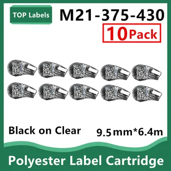 Сменные пленки для изготовления картриджей с полиэфирной лентой 5 ~ 10PK M21-375-430 для этикетировщика, ручного принтера этикеток, черный на прозрачном