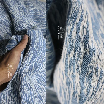 Снежинка с нерегулярной трехмерной текстурой, Синяя Джинсовая ткань, Трансформационные Брюки, Куртка, Дизайнерская одежда из рваной ткани