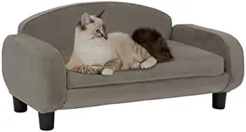  Современный диван для домашних животных с мурлыканьем, Широкая кровать с низкой спинкой 31,5 дюйма, со съемным наматрасником цвета Эспрессо/Песочный