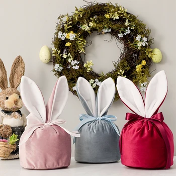 Сумка с Пасхальным Кроликом, Бархатный подарок, Аксессуары с заячьими ушками, Сахарная Свадебная коробка конфет, Милый Декор, Разноцветная сумка на шнурке