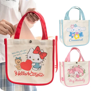Сумка-тоут Kawaii Sanrio Hello Kitty My Melody Cinnamoroll, Милая студенческая Холщовая сумка Большой емкости с рисунком аниме для девочек, сумка на плечо